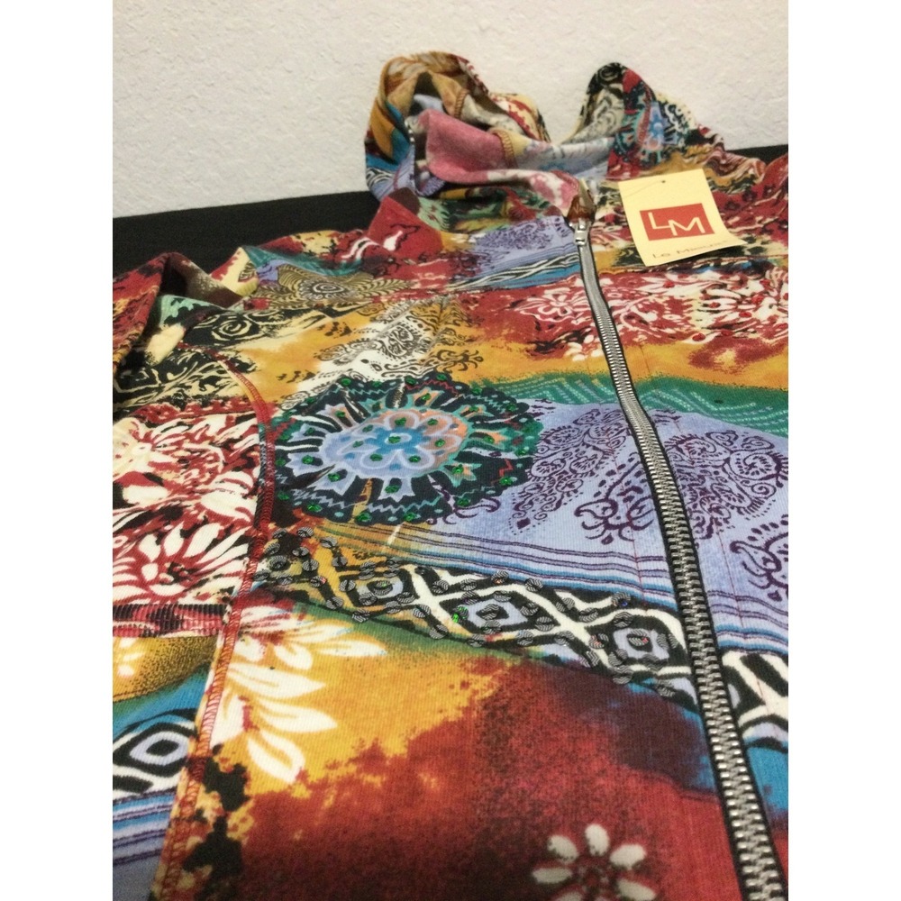 Le Mieux Studio Patchwork Zip Up Hoodie Jacket Abstract Colorful NWT size S - Picture 2 of 9